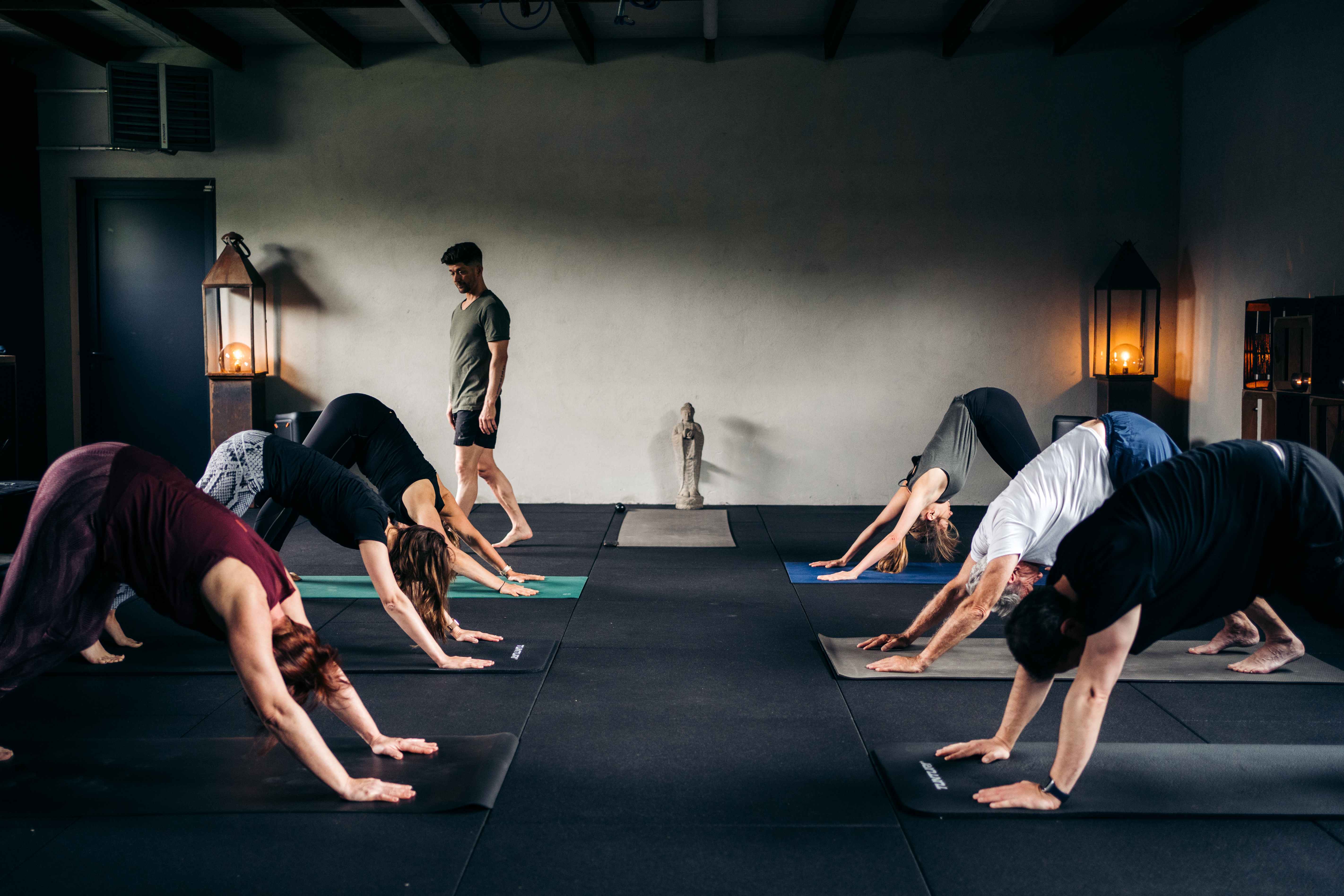Yoga downward dog class